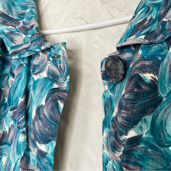 Vintage 60s Cropped Satin Jacket Psychedelic Pattern Sailor Collar 3/4 Sleeve M - Picture 8 of 16